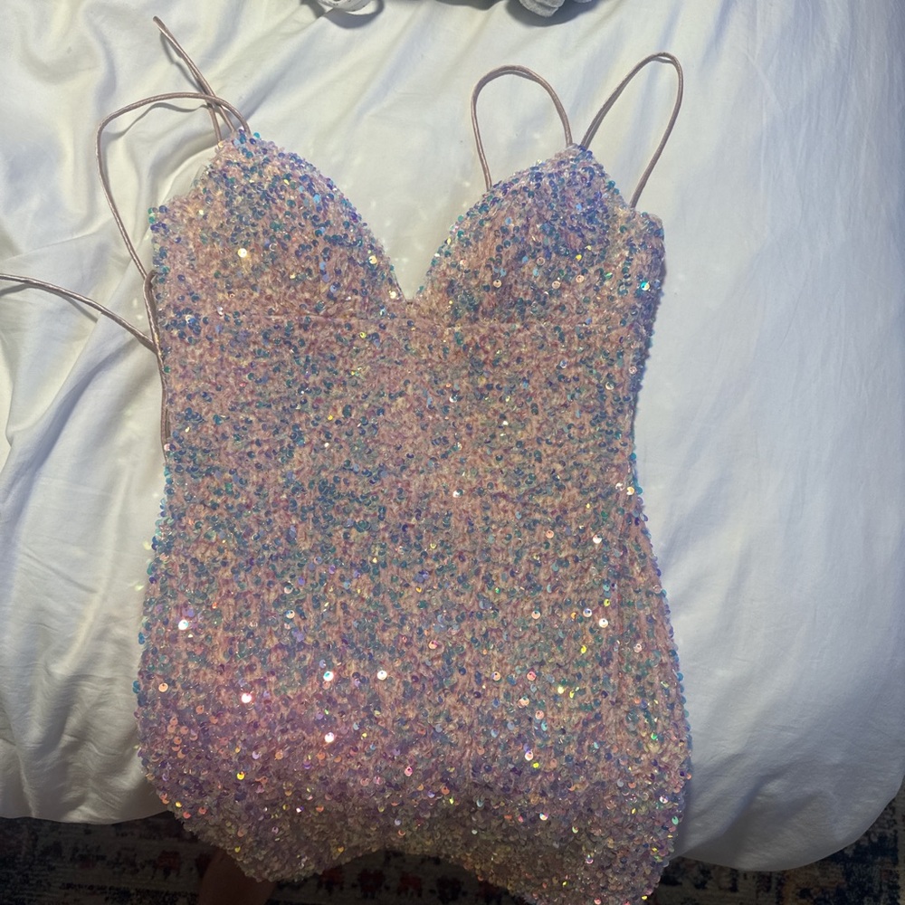 sherri hill pink glittery short dress size 00